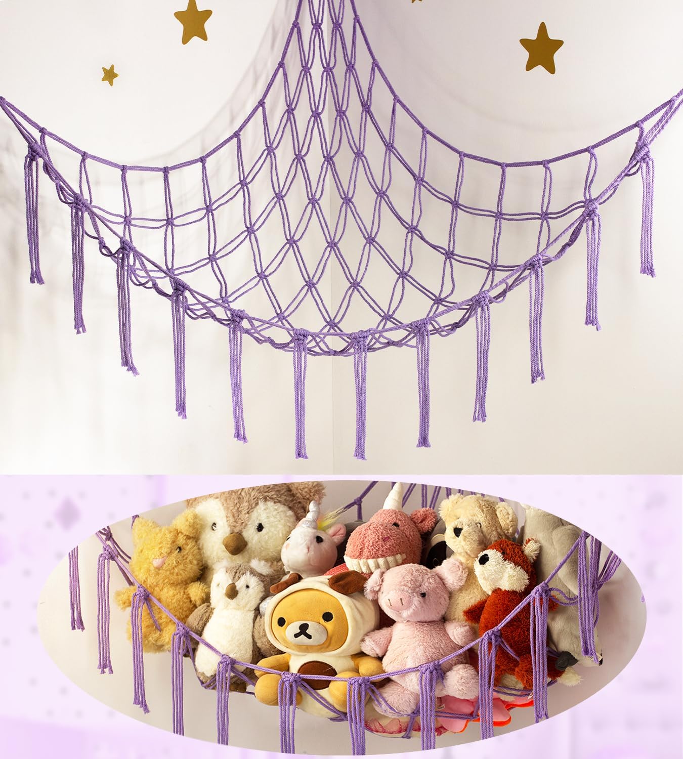 Skiennix Stuffed Animal Storage Hammock - Purple Toy Organizer for Plushies | Corner Wall Decor