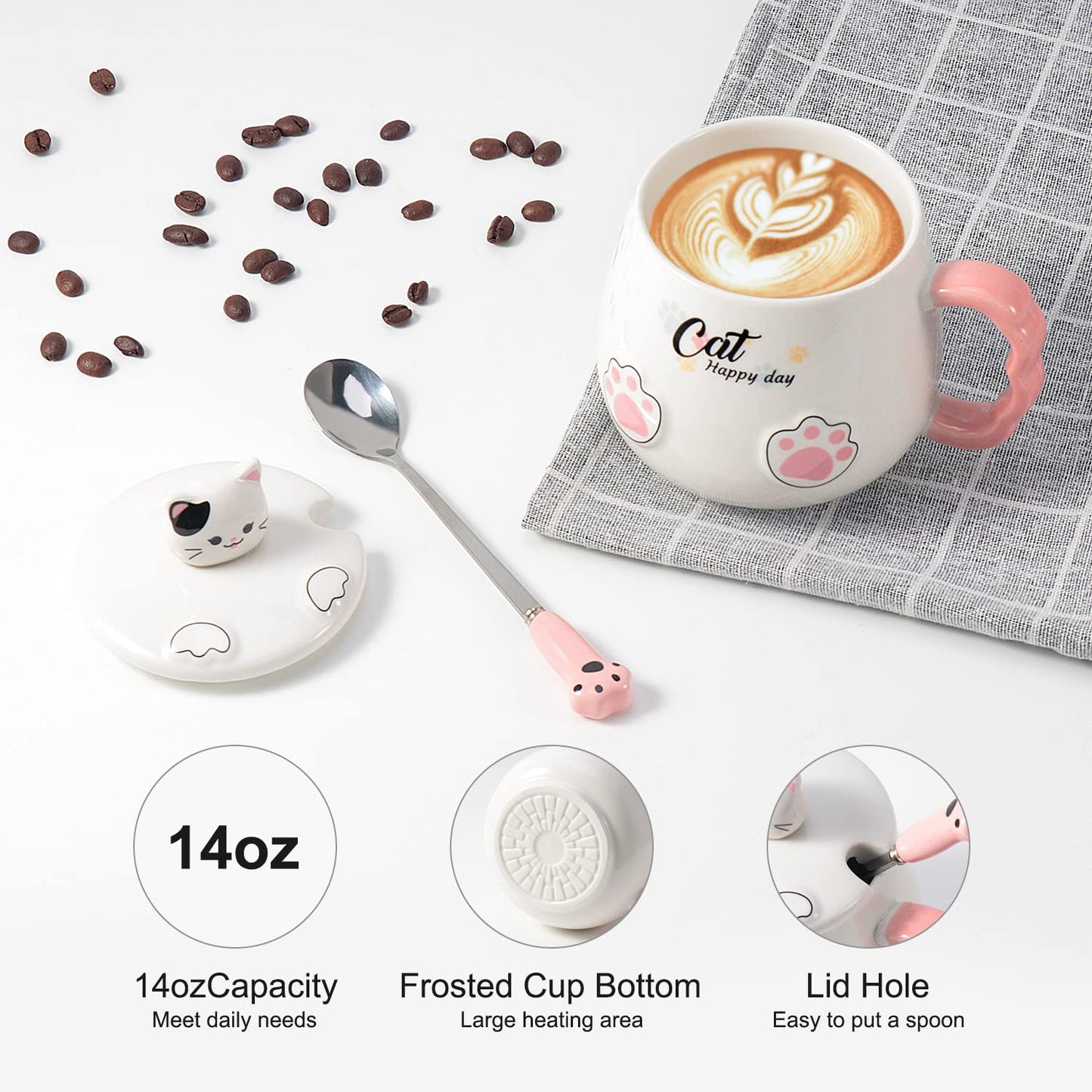 Bgbg Coffee Mug Warmer & Cute Cat Mug Set, Beverage Cup Warmer for Desk Home Office with Three Temperature Up to 140℉/ 60℃, Coffee Warmer for Cocoa Milk Tea Water Candle, 8 Hours Auto Shut Off