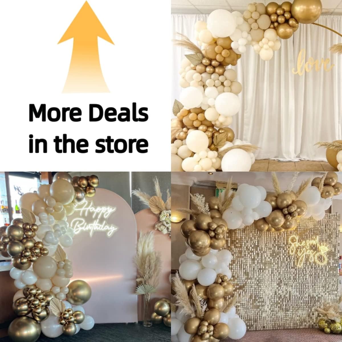 Bezente White Gold Balloon Arch Garland Kit - 100Pcs Metallic Chrome & Gold Confetti for Weddings & Parties