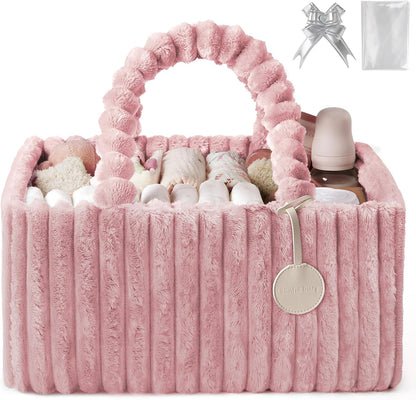Blissful Diary Flannel Diaper Caddy Organizer - Cozy Nursery Storage Basket in Blush Pink | Perfect Baby Shower Gift