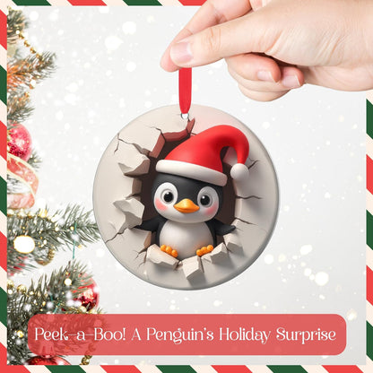 Penguin Ornament - 2D Christmas Penguin Decorations | Cute Holiday Tree Ornaments for Couples & Animal Lovers