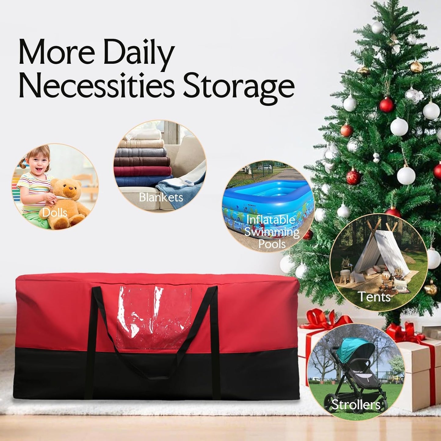 Skiennix Christmas Tree Storage Bag - Heavy Duty 600D Oxford Material for Up to 10 Ft Trees | Dampproof with Durable Handles & Dual Zipper