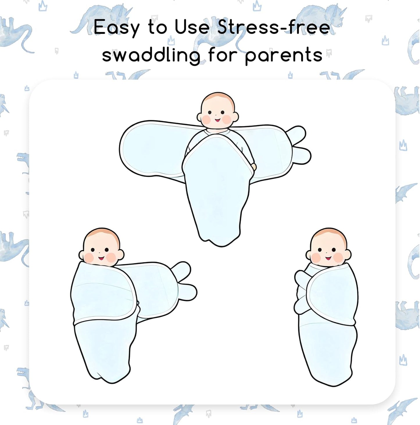 Skiennix Baby Swaddles - Organic Cotton Soft & Snug Velcro Sleep Sack for Newborns | 0-3 Months, 2-Pack Blue Dinosaur