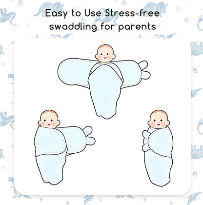Skiennix Baby Swaddles - Organic Cotton Soft & Snug Velcro Sleep Sack for Newborns | 0-3 Months, 2-Pack Blue Dinosaur