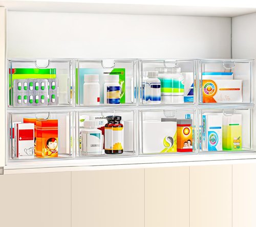 Caktraie 6-Pack Small Stackable Storage Drawers - Acrylic Bathroom Makeup Organizer | Versatile Plastic Bins for Home Organization
