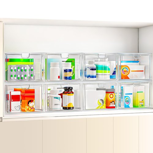 caktraie 6 Pack Small Stackable Stroage Drawers, Acrylic Bathroom Makeup Organizer, Plastic Storage Bins For Vanity, Undersink, Kitchen Cabinets, Pantry, Home Organization