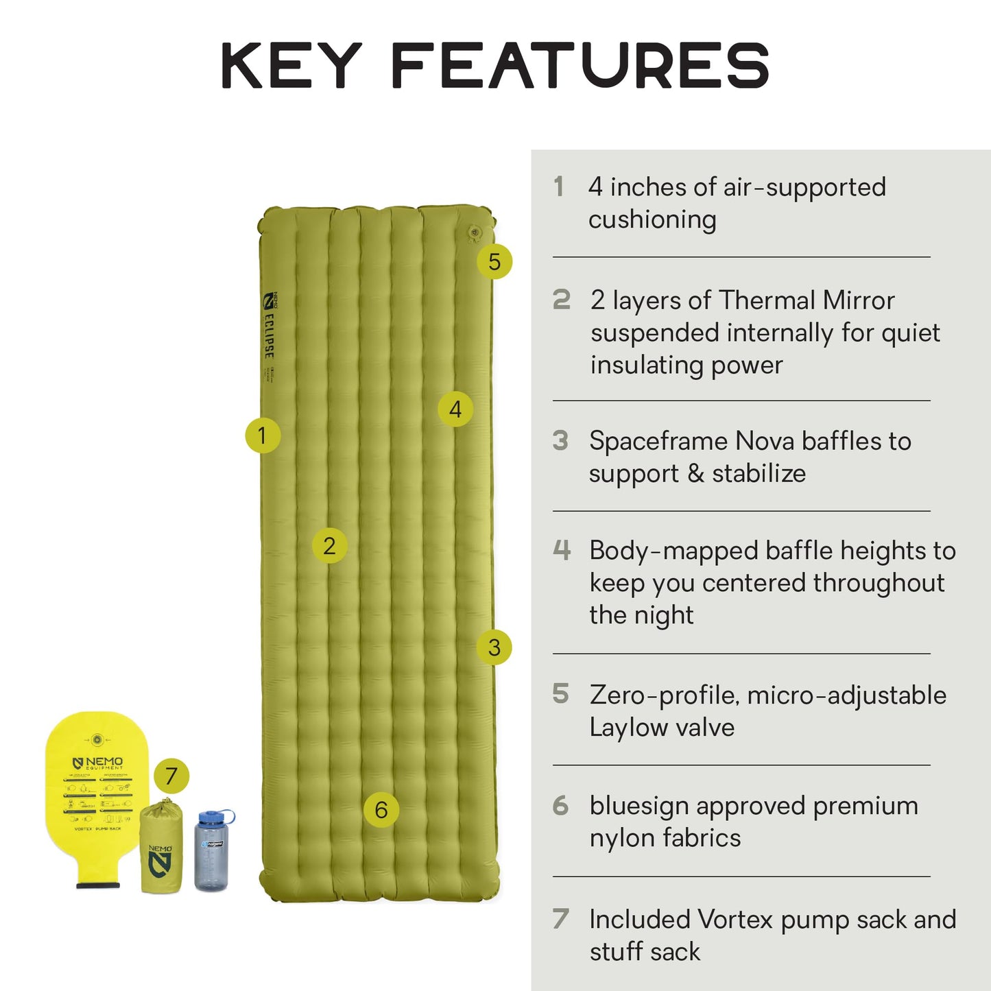 Nemo Equipment Eclipse All-Season Lightweight Insulated Sleeping Pad - Birch Bud/Stormy Night - Long Wide (76"x25")