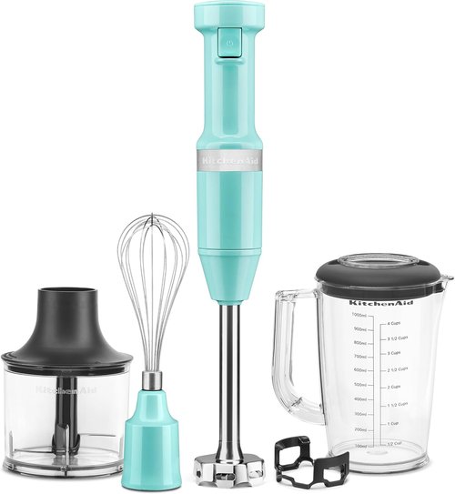 KitchenAid Hand Blender - Variable Speed with Accessories | Aqua Sky Color, KHBV83AQ