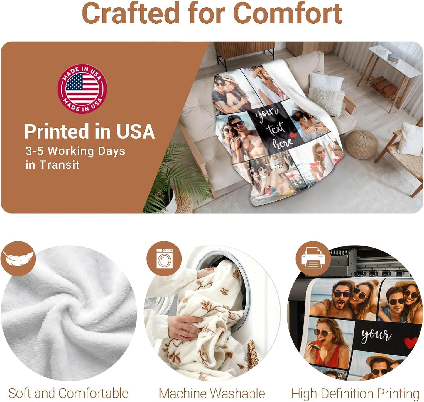 Skiennix Custom Photo Blanket - Personalized Collage Throw for Anniversary, Birthday, Valentine's Day Gifts
