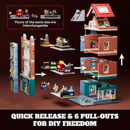 Lumibricks Building Bricks Set - City Town Modular Dollhouse with LED Light Display | 3086 Pcs Construction Kit for Teens & Adults