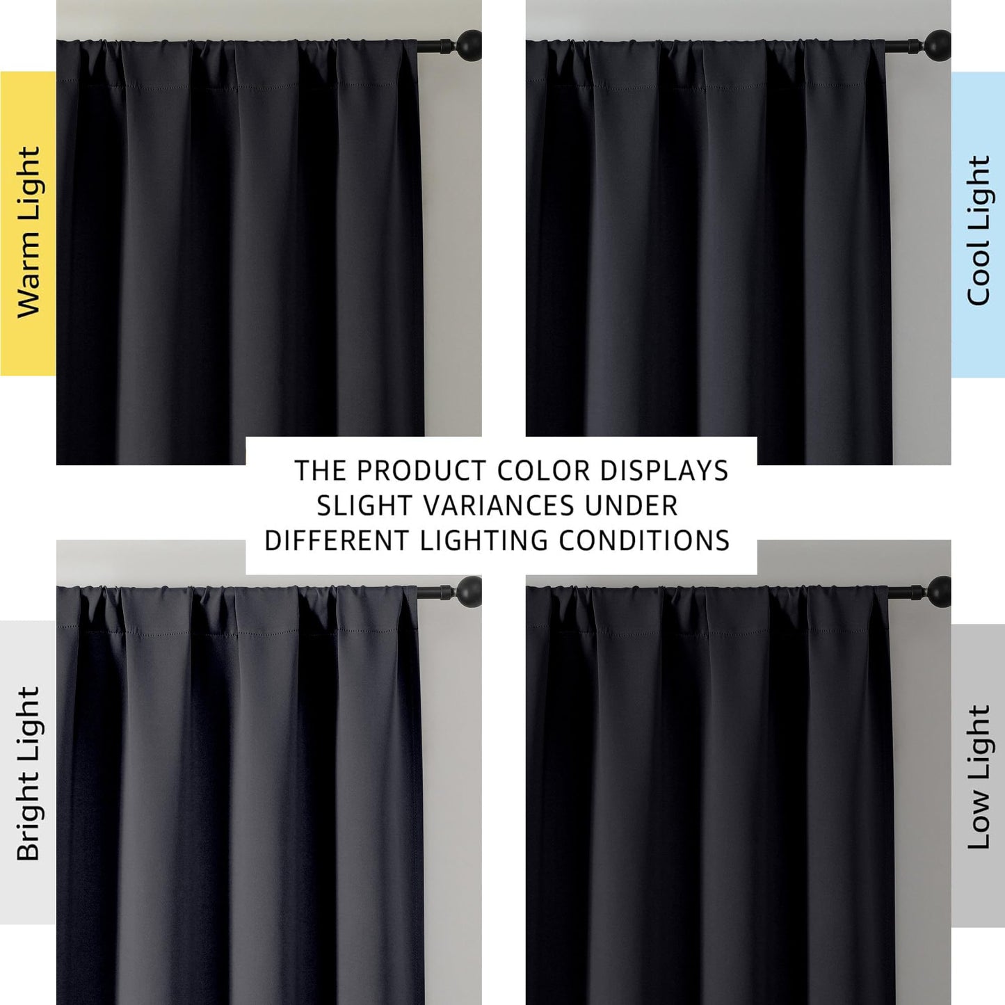 OWENIE Sally Blackout Curtains for Bedroom 63 Inch Length 2 Panels Set, Solid Thermal Insulated Room Darkening Rod Pocket Privacy Window Treatment Curtains Blackout Drapes, W40 x L63 Inch, Black