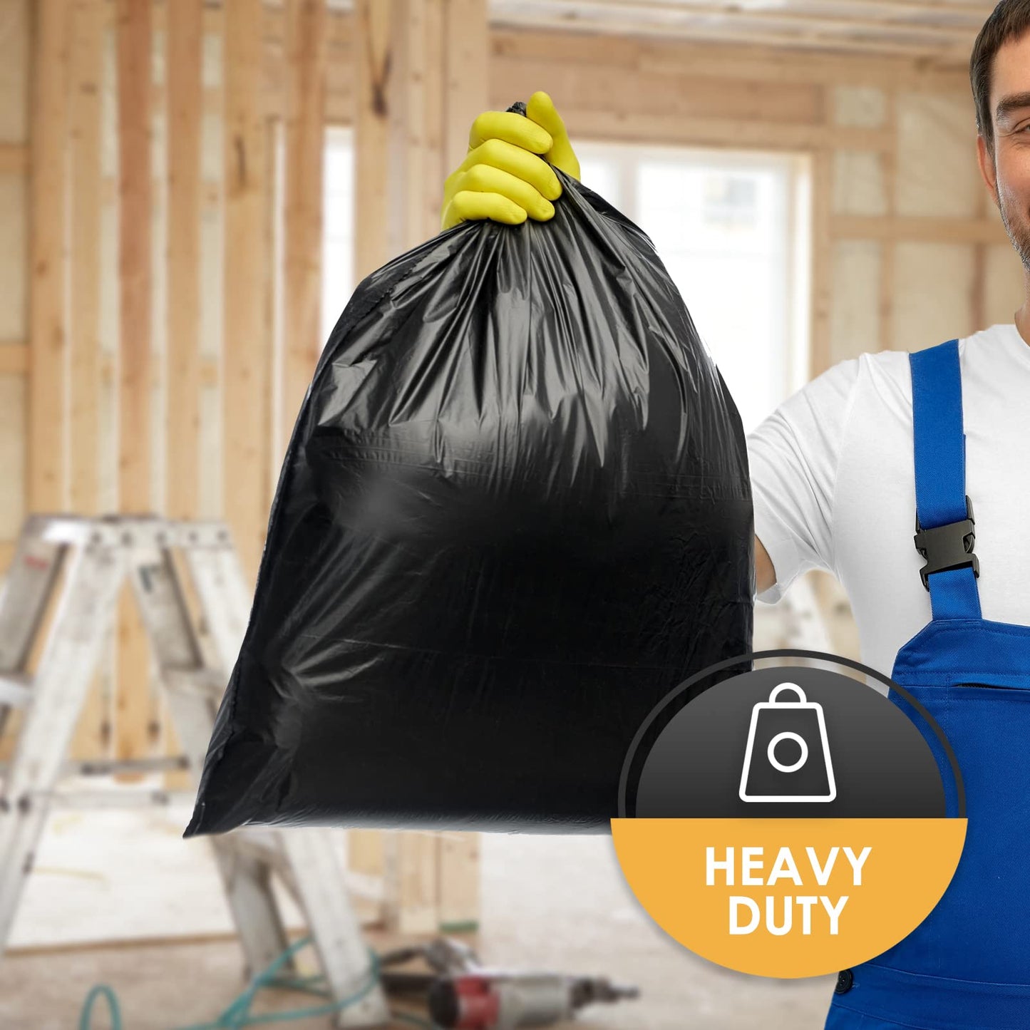 PAMI Heavy Duty 42 Gallon Construction Bags, Tear-Resistant Contractor Garbage Bags for Yard Waste Cleanup (10 Count, Black)