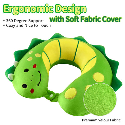 urnexttour Travel Neck Pillow for Kids, Dinosaur Memory Foam Pillow with Cute Sleep Mask & Earplugs, Lightweight Travelling Pillow Set for Airplane, Car, Train, Bus and Home Use (Green)