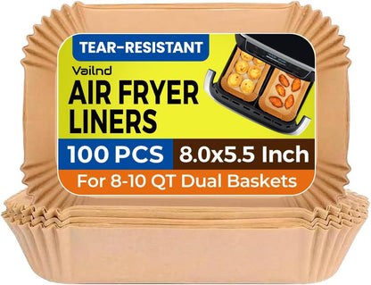 Vailnd Disposable Air Fryer Liners - 100 Pcs 8x5.5 Inch Rectangle Parchment Paper for Ninja & Chefman
