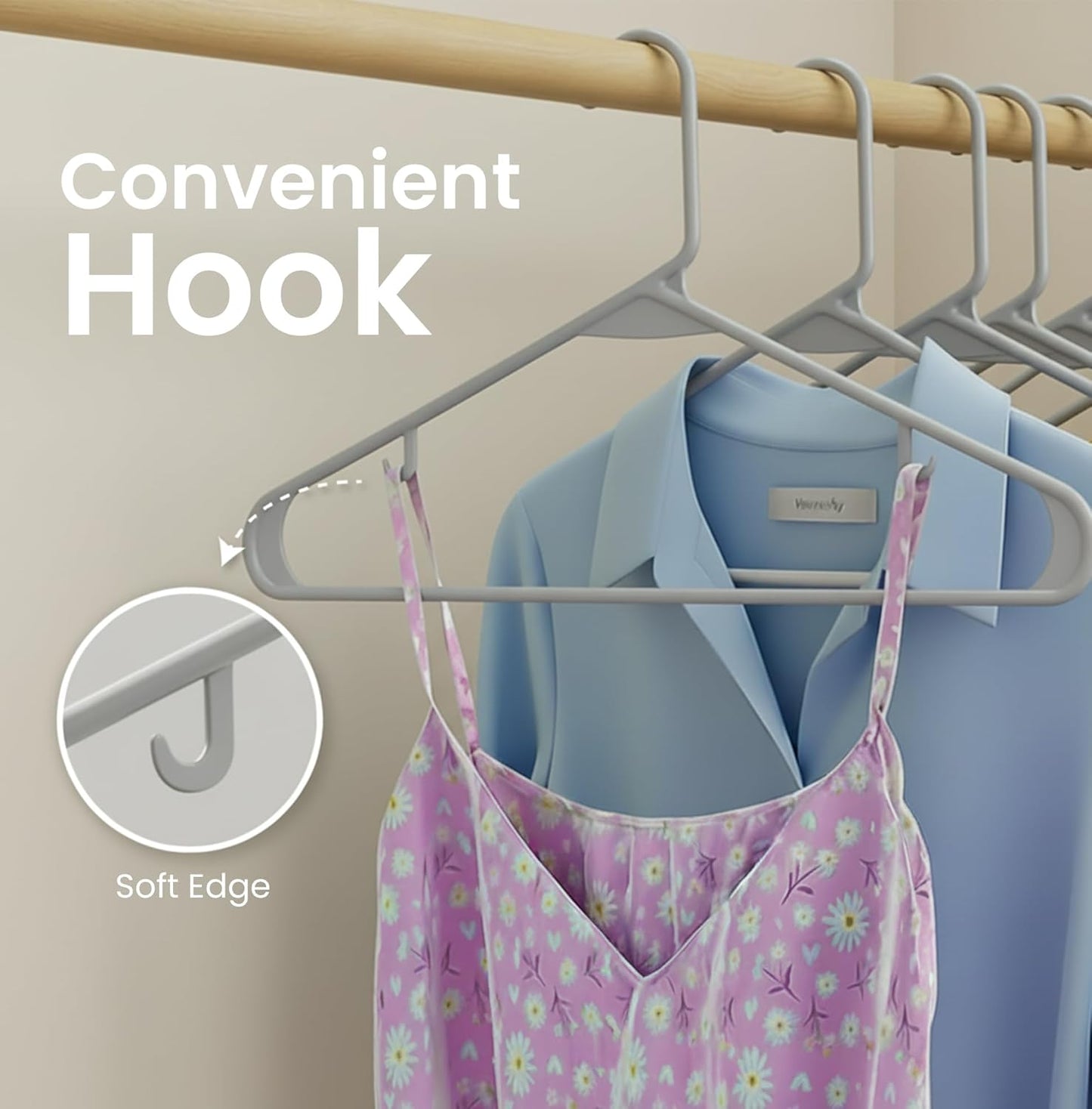 Utopia Home Plastic Hangers - Durable Space-Saving Closet Organizers - 20 Pack in Grey for Shirts, Pants & Coats