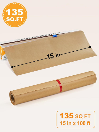 SMARTAKE Non-Stick Parchment Paper Roll - 15 in x 108 ft, Ideal for Baking, Cooking & Grilling