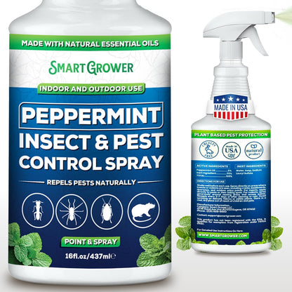 Smart Grower Peppermint Oil Insect & Pest Control Spray - Maximum Strength, 16 FL OZ | Repels Mice, Spiders, Ants