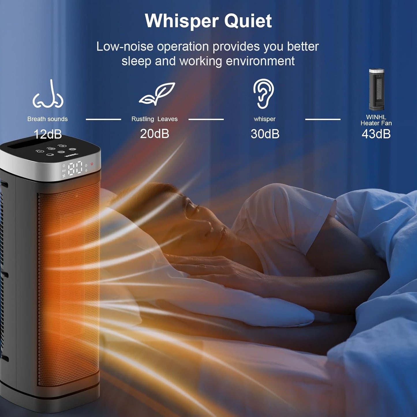 WINHL Electric Space Heater - 1500W PTC Ceramic with Thermostat, Remote, 70° Oscillation & 12H Timer | Indoor Use