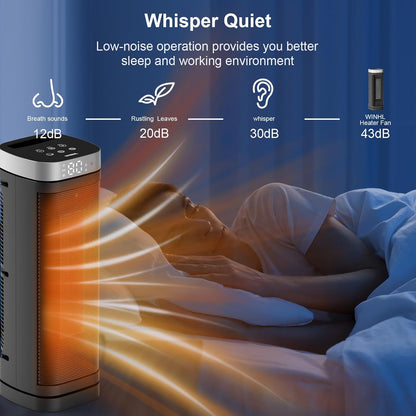 WINHL Electric Space Heater - 1500W PTC Ceramic with Thermostat, Remote, 70° Oscillation & 12H Timer | Indoor Use