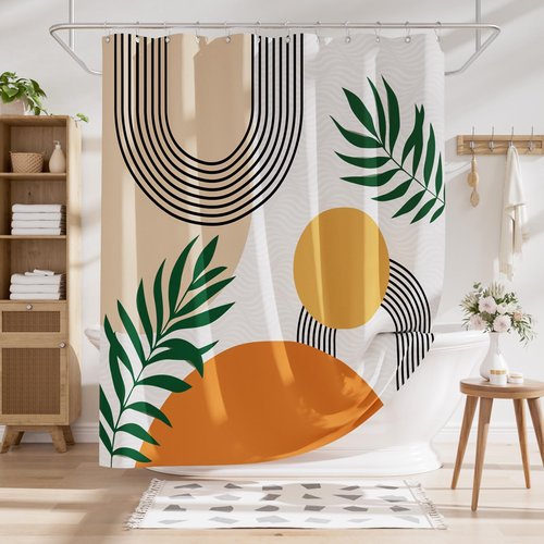 AmazerBath Fall Shower Curtain, Orange Abstract Cloth Shower Curtain Sets with 12 Shower Curtain Hooks, Luxury Hotel Quality Washable Farmhouse Polyester Fabric Bathroom Shower Curtains, 72x72 Inches