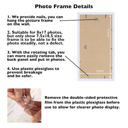 JCJMY 8x17 Picture Frame White for Poster Photo Picture, Horizontal and Vertical Formats for Wall Hanging, 8 x 17 Wall Gallery Poster Photo Frame for 8 by 17 Photos Posters, White