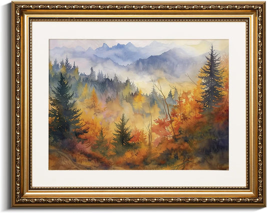 VIYYIEA Gold Framed Canvas Print - Vintage Fall Scenery Wall Art for Home Decor | 13x16in