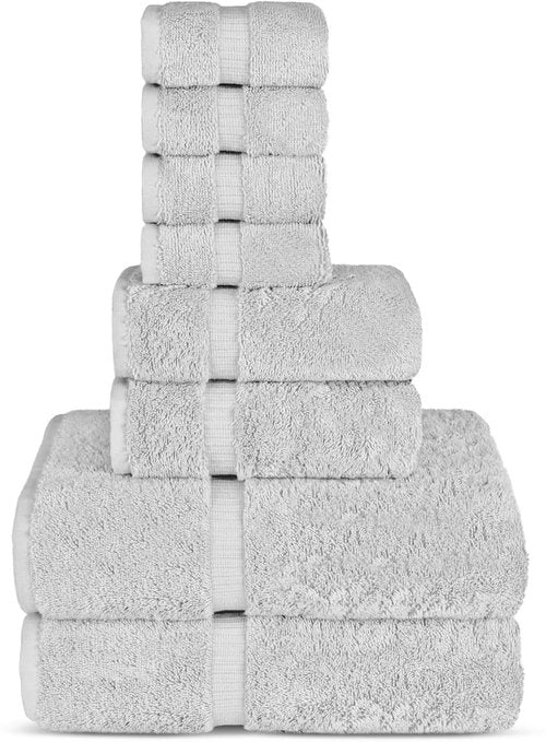 Chakir Turkish Linens | Hotel & Spa Quality 100% Cotton Premium Turkish Towels | Soft & Absorbent (8-Piece Towel Sets, Silver Gray)