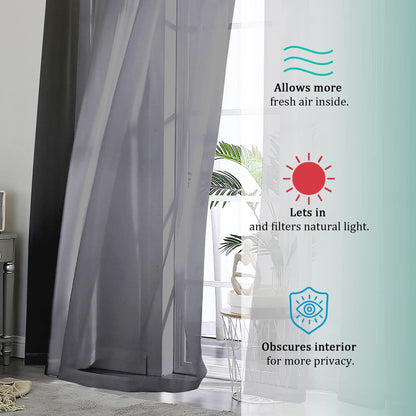 OWENIE Short Black Sheer Curtains 36 Inches 2 Panels Set - Kitchen Tiers Valances Curtains Light Filter Rod Pocket Voile Cafe Curtains for Kitchen Bathroom Small Half Window, 42 in W x 36 in L, Black