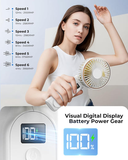 TUNISE Portable Handheld Fan - Rechargeable 4000mAh Battery | 180° Adjustable & 6 Speed Settings