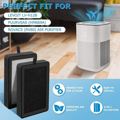 Levoit 4-Pack LV-H128 Replacement Filter - 3-in-1 Compatible Air Purifier Filter for LV-H128, PUURVSAS, ROVACS