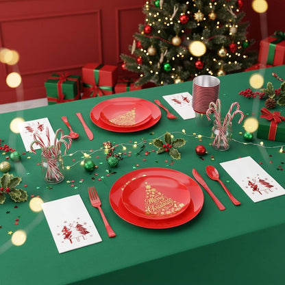 Christmas Disposable Dinnerware Set 280 PCS - 40 Plates, 40 Cups, 40 Dessert Plates, 40 Napkins, 40 Cutlery