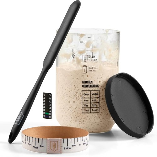 Kook Sourdough Starter Kit - Complete Set with Glass Jar, Thermometer & Feeding Band | 30 oz