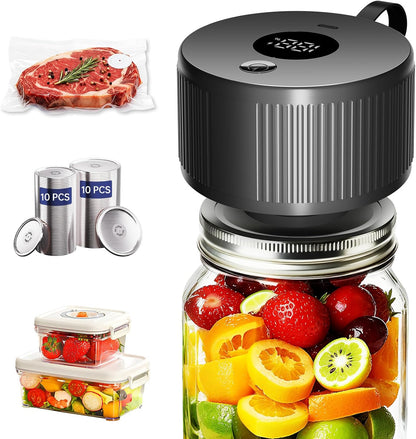 Skiennix Electric Mason Jar Vacuum Sealer Kit - 3-in-1 Handheld Automatic Food Saver | Ideal for Canning Jams, Pickles & Dry Foods | Black