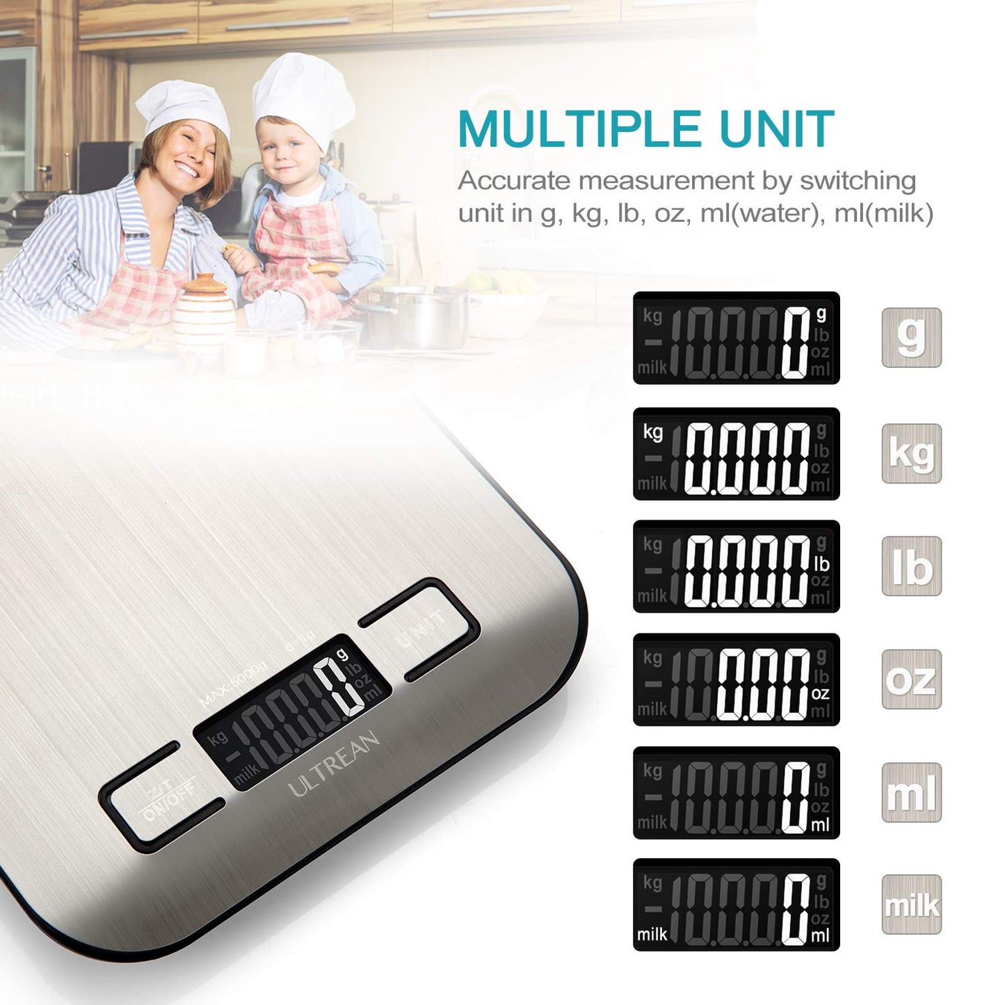 Ultrean Digital Kitchen Scale - Accurate LCD Display for Baking & Meal Prep | 11lb Capacity, 304 Stainless Steel