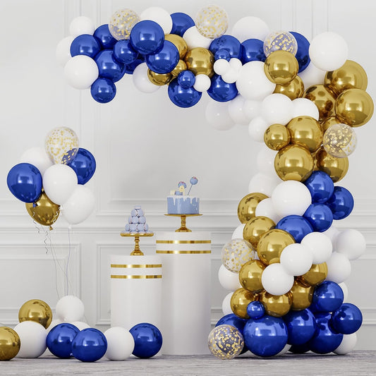 RUBFAC Royal Blue & Gold Balloon Garland Arch Kit - 142pcs for Graduation & Birthday Parties