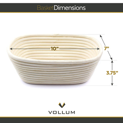 Vollum Bread Proofing Basket Banneton Baking Supplies for Beginners & Professional Bakers, Handwoven Rattan Cane Bread Maker for Artisan Breads, 10 x 7 x 3.75 Inch, 1-Pound Oval Brotform