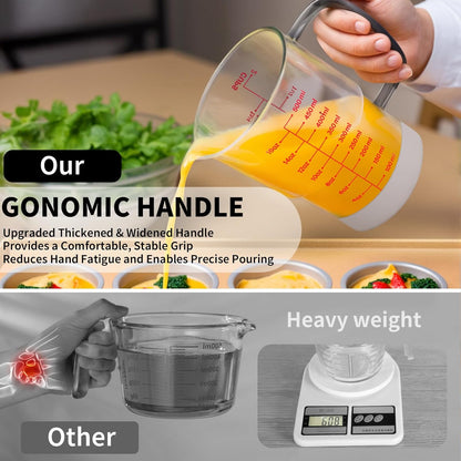 Newness 2-Cup Glass Measuring Cup - Upgraded Design with Cup/ML/Ounce Scale | Dishwasher & Microwave Safe