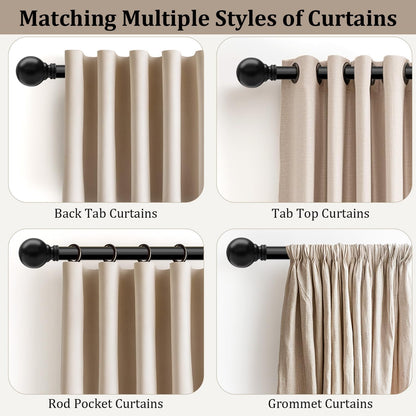 Skiennix Black Curtain Rods - Heavy Duty Metal Adjustable 72-144 Inch for Blackout Window Treatments