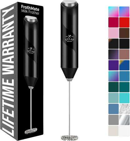 Zulay Kitchen Milk Frother Wand - Powerful Handheld Stainless Steel Mixer for Coffee & Lattes - Midnight Black