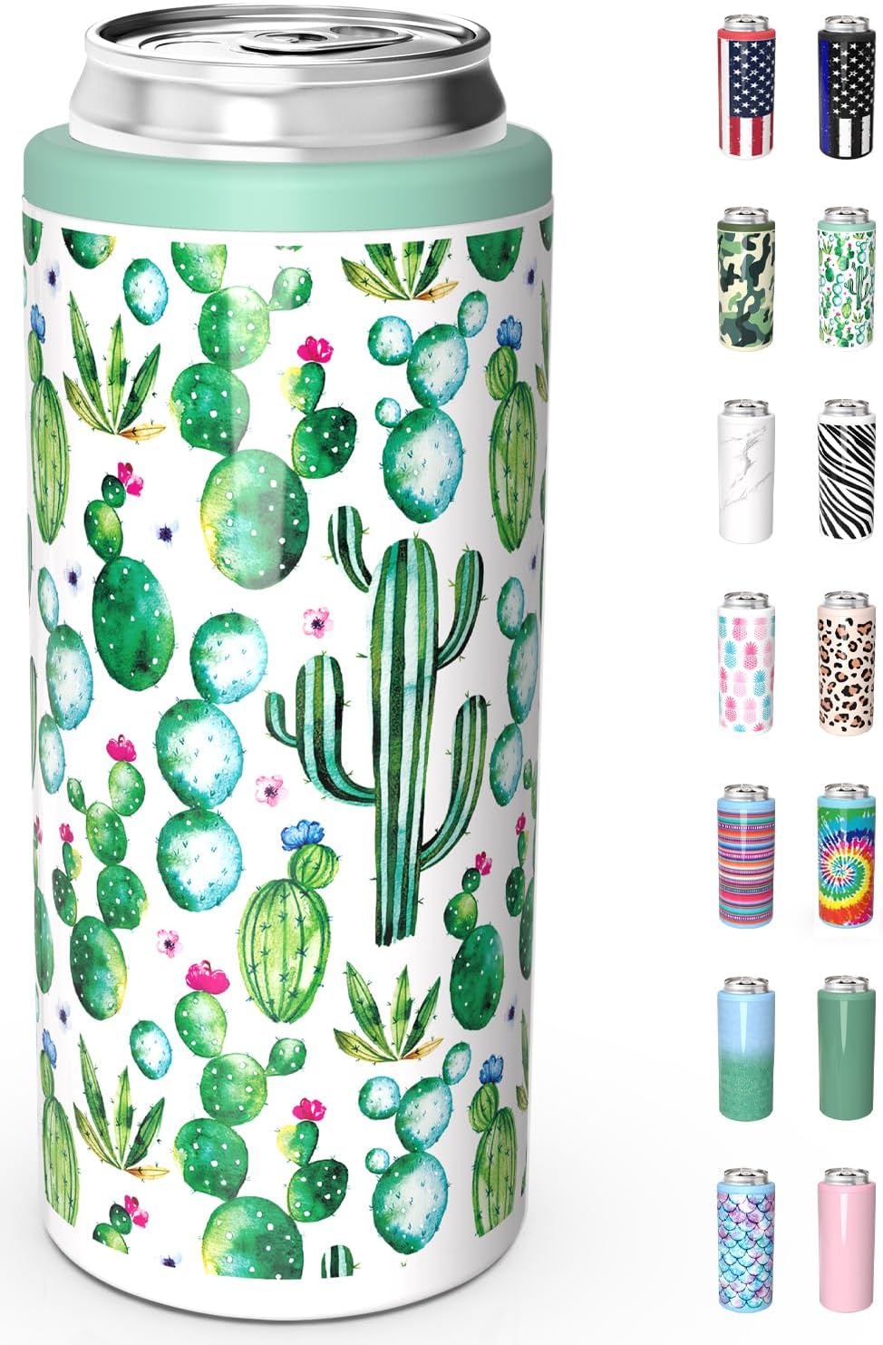 TILUCK Slim Can Cooler - Double-Walled Stainless Steel Insulator for 12 oz Cans | Cactus Color
