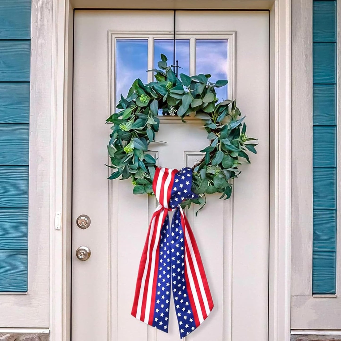 YKW Patriotic Wreath Sash - American Flag Fine Linen Ribbon, 5" W x 55" for 4th of July Decor