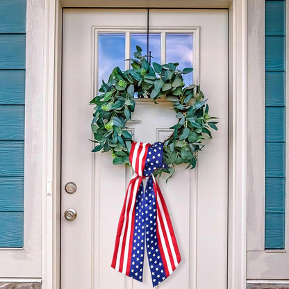 YKW Patriotic Wreath Sash - American Flag Fine Linen Ribbon, 5" W x 55" for 4th of July Decor