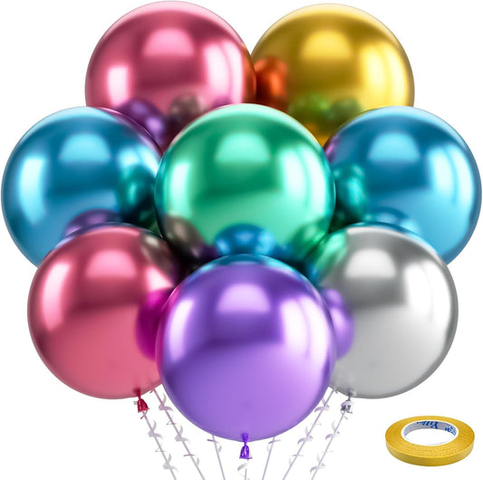 Bezente Metallic Chrome Giant Balloons - 36 Inch Jumbo Assorted Latex Balloons for Parties | 8 Pack