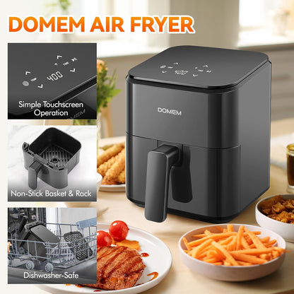 Skiennix 3 Qt Compact Air Fryer - User-Friendly Touchscreen, Non-Stick Basket & Rack, Low-Oil Cooking