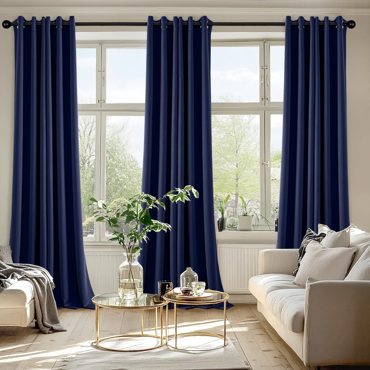 MIULEE Navy Blue Blackout Curtains - Thermal Insulated Room Darkening Drapes | 96 Inches Long, 2 Panels