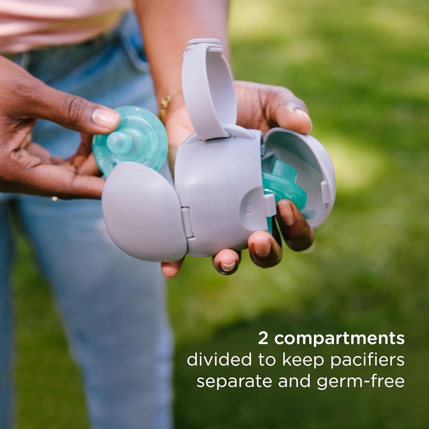Ubbi On-the-Go Dual Pacifier Holder - Keeps Baby's Binkies Clean & Accessible | Portable Travel Accessory in Gray