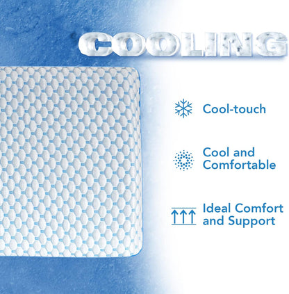 Skiennix Ultra Thin Cooling Gel Pillow - Perfect for Stomach & Back Sleepers | 2.75-Inch Memory Foam for Neck Pain Relief