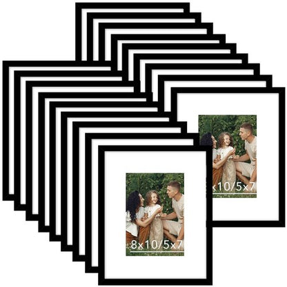 JCJMY 18 Packs 8x10 Picture Frames, Display 5x7 with Mat or 8x10 Without Mat, Gallery Wall Frame Set, 8 by 10 Frames Bulk Set of 18 Collage Wall Decor Photo Frames Set for Wall and Tabletop, Black