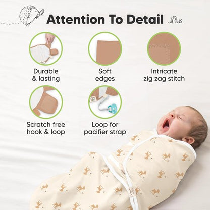 3-Pack Organic Baby Swaddle Sleep Sacks - Swaddles for Newborns, Infant 0-3 Months, Baby Girls, Boys, Soft & Snug Newborn Sleep Sack, Nursery Swaddling Blankets (Lil Fawn, OS)
