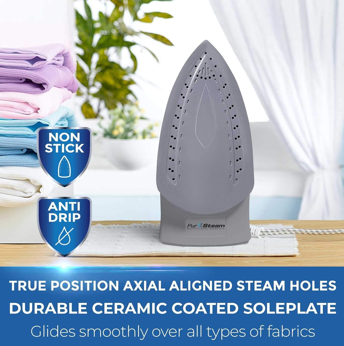 Pursteam Steam Iron - 1800W with LCD Screen, Nonstick Ceramic Soleplate & Auto Shutoff | Self-Cleaning Feature
